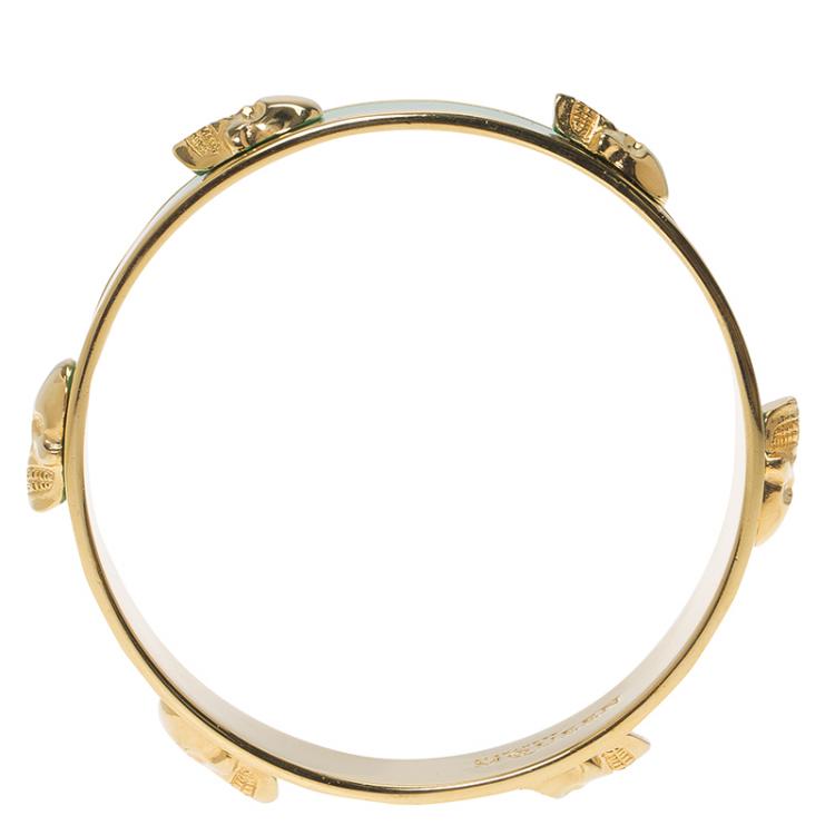 Pre Owned Alexander McQueen Green Enamel Gold Tone Metal Bangle Bracelet