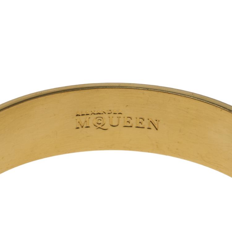 Pre Owned Alexander McQueen Green Enamel Gold Tone Metal Bangle Bracelet
