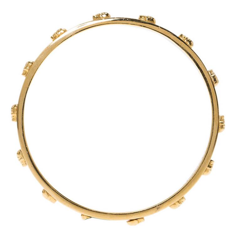 Pre Owned Alexander McQueen Skull Pink Thin Gold Tone Bracelet