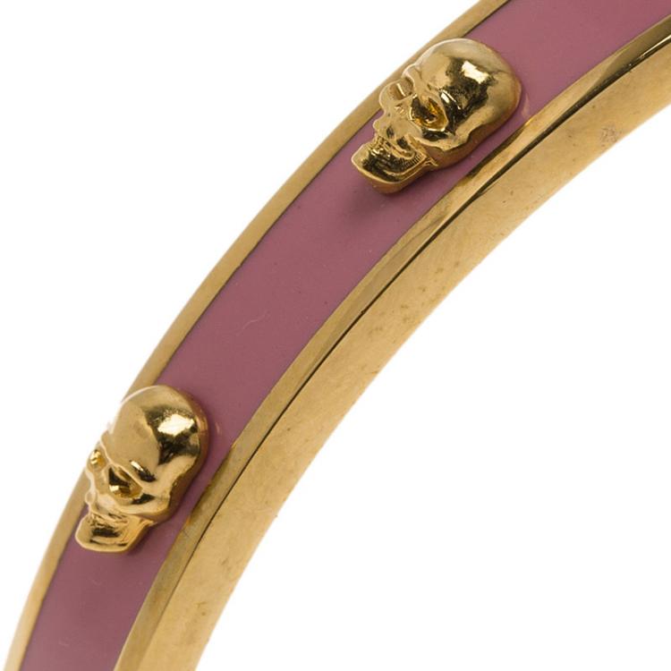 Pre Owned Alexander McQueen Skull Pink Thin Gold Tone Bracelet