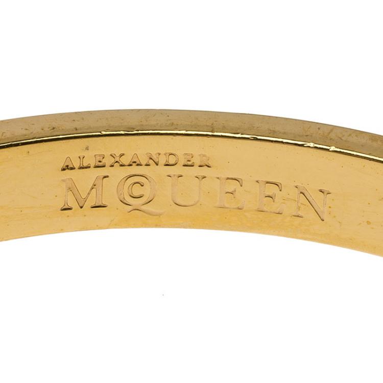 Pre Owned Alexander McQueen Skull Pink Thin Gold Tone Bracelet