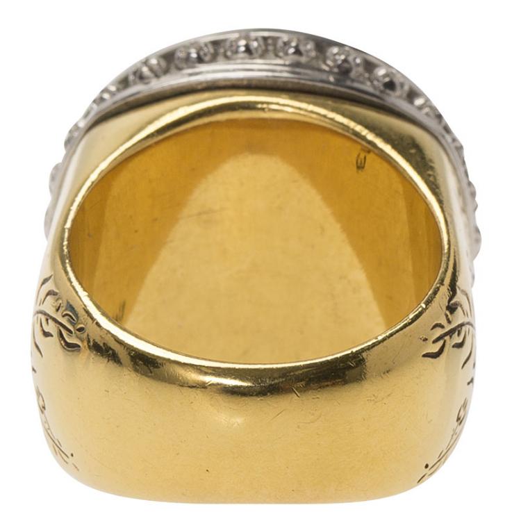 Pre Owned Alexander McQueen Multicolor Crystal Cocktail & Signet Ring Gold Tone Pendant Necklace