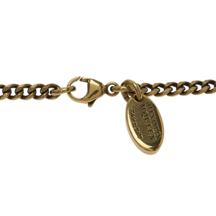 Pre Owned Alexander McQueen Multicolor Crystal Cocktail & Signet Ring Gold Tone Pendant Necklace