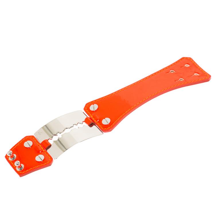 Pre Owned Alexander McQueen Razor Blade Neon Orange Patent Leather Cuff Bracelet