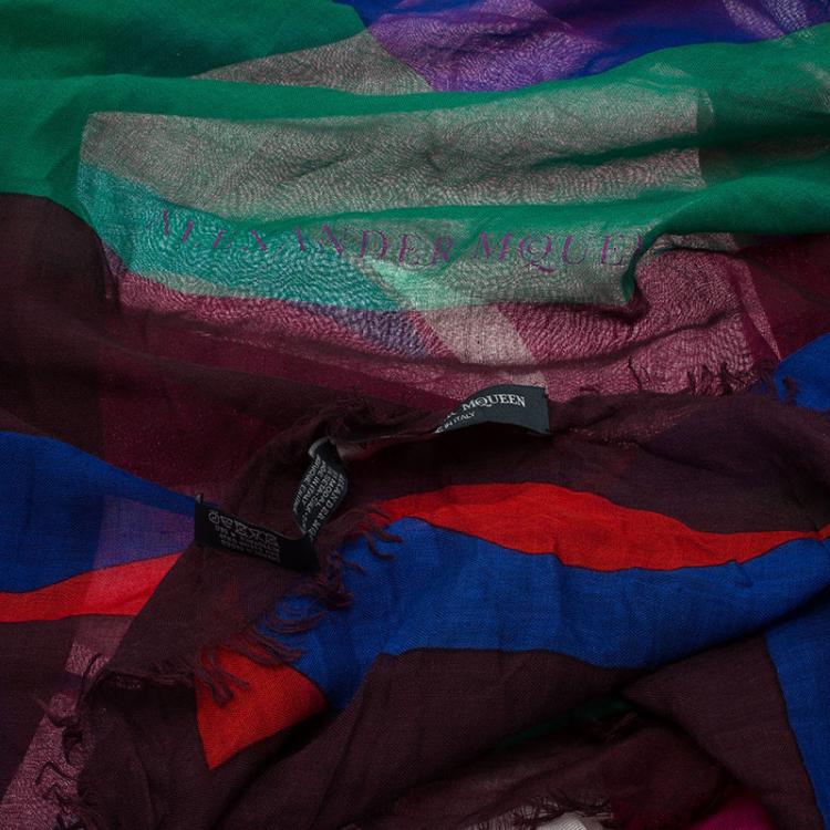 Pre Owned Alexander McQueen Multicolor Cut Out Big Skull Print Silk Modal Square Scarf