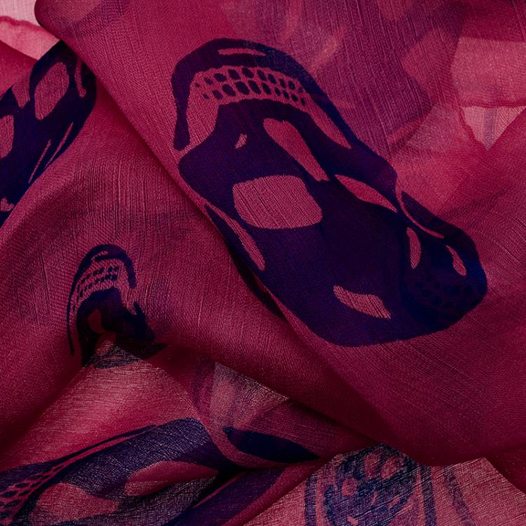Pre Owned Alexander McQueen Pink and Blue Skull Printed Silk Blend Scarf