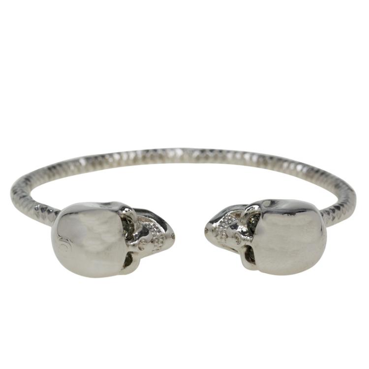 Pre Owned Alexander McQueen Twin Skull Silver Tone Metal Cuff Bracelet