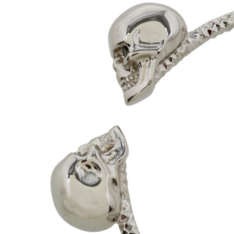 Pre Owned Alexander McQueen Twin Skull Silver Tone Metal Cuff Bracelet