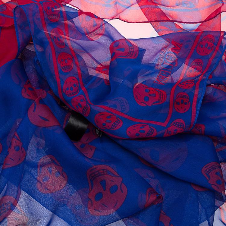 Pre Owned Alexander McQueen Blue & Pink Chiffon Scarf