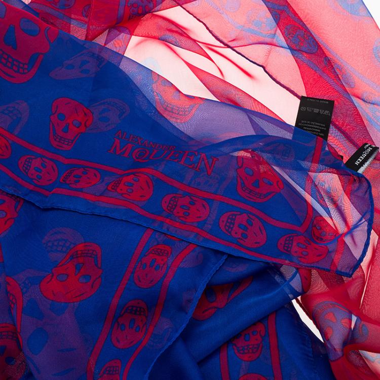 Pre Owned Alexander McQueen Blue & Pink Chiffon Scarf