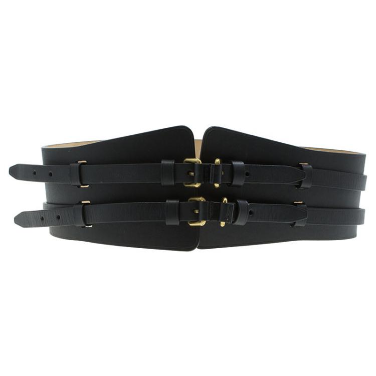 Alexander McQueen Black Leather Wide Waist Belt 90 CM