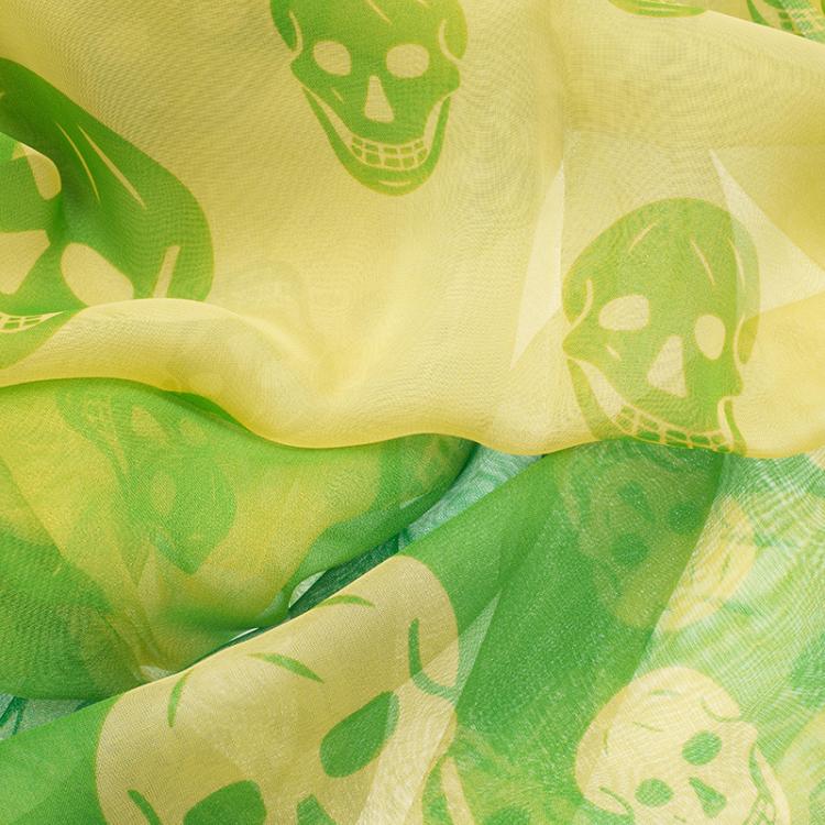 Pre Owned Alexander McQueen Green Ombre Silk Chiffon Skull Print Scarf