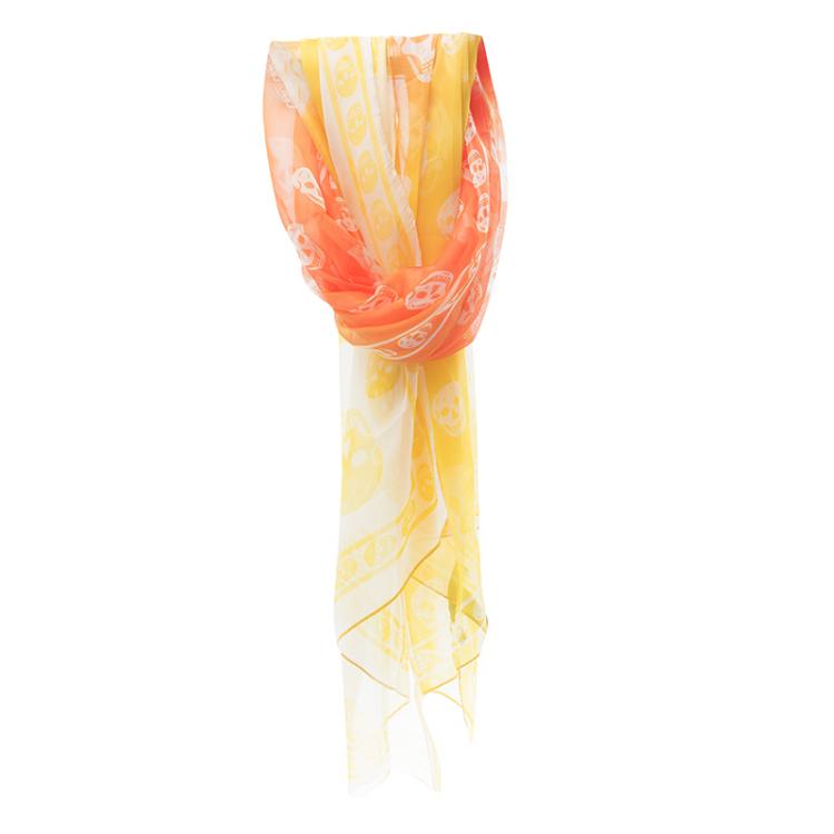 Pre Owned Alexander McQueen Yellow Ombre Silk Chiffon Skull Print Scarf