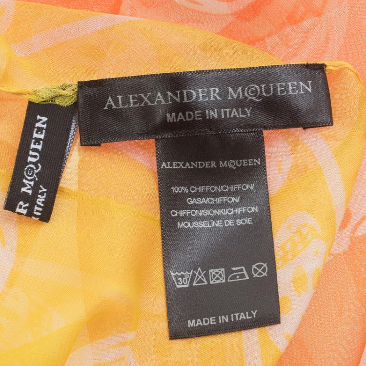 Pre Owned Alexander McQueen Yellow Ombre Silk Chiffon Skull Print Scarf