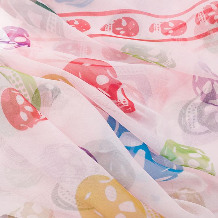 Pre Owned Alexander McQueen Pink Silk Chiffon Skull Print Scarf