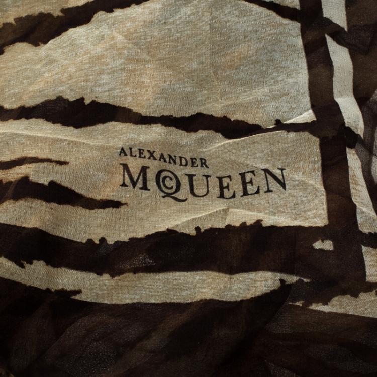 Pre Owned Alexander McQueen Brown Animal Print Silk Chiffon Square Scarf