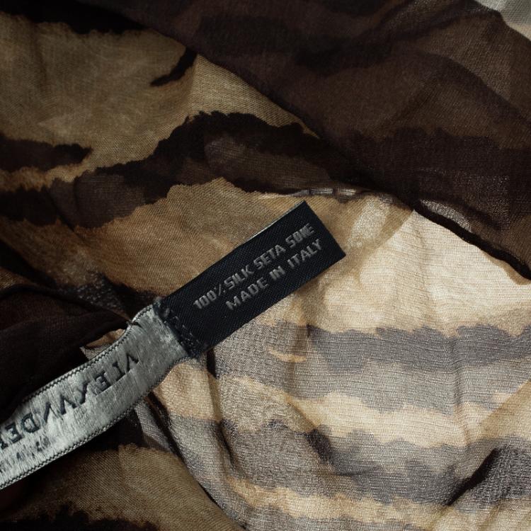 Pre Owned Alexander McQueen Brown Animal Print Silk Chiffon Square Scarf