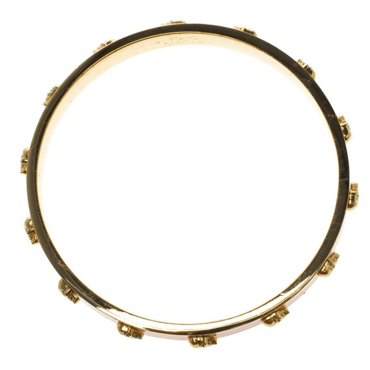 Pre Owned Alexander McQueen Skull Pink Gold Tone Narrow Bracelet 20cm