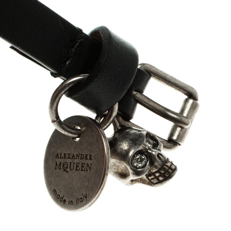 Alexander McQueen Skull Black Leather Double Wrap Bracelet