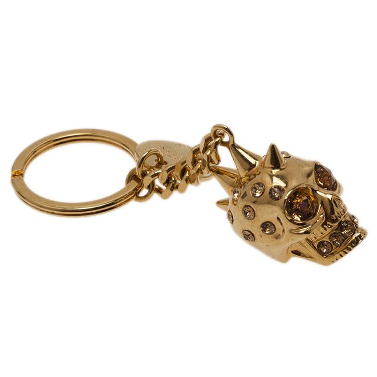 Pre Owned Alexander McQueen Gold Strass Punk Skull Keyring 
