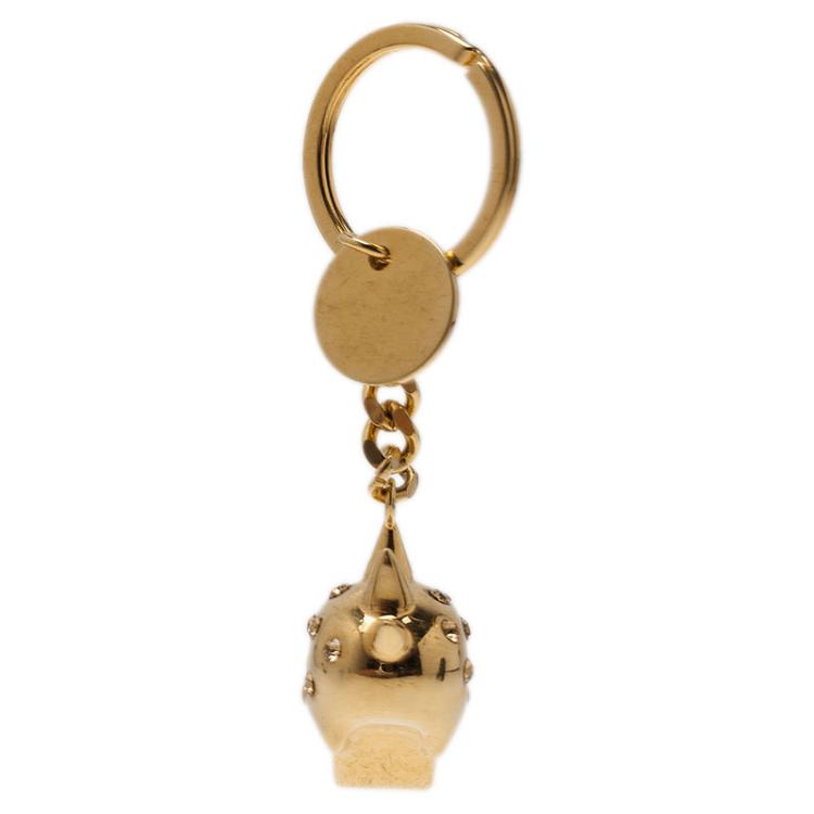 Pre Owned Alexander McQueen Gold Strass Punk Skull Keyring 