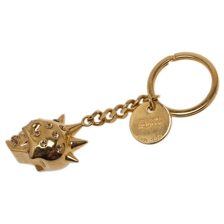 Pre Owned Alexander McQueen Gold Strass Punk Skull Keyring 