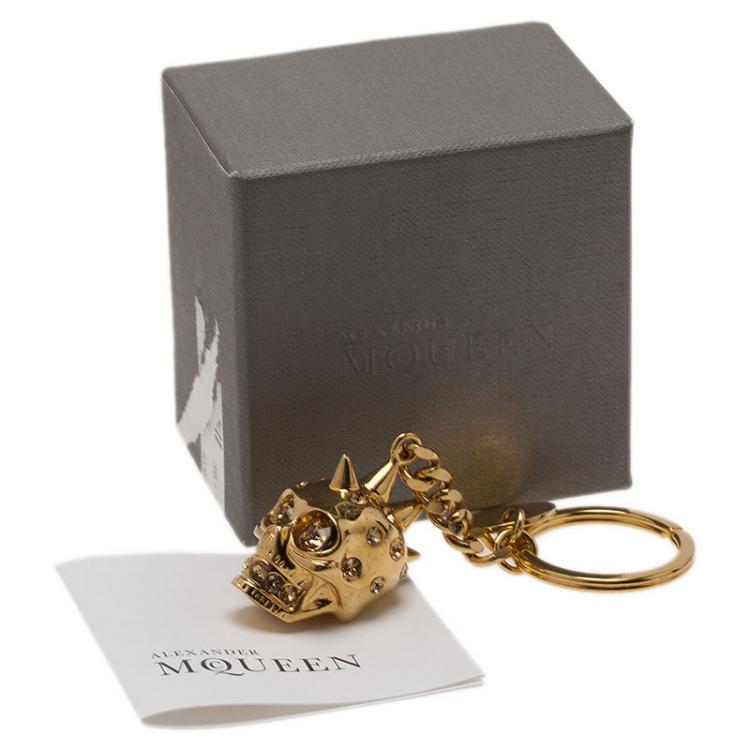 Pre Owned Alexander McQueen Gold Strass Punk Skull Keyring 