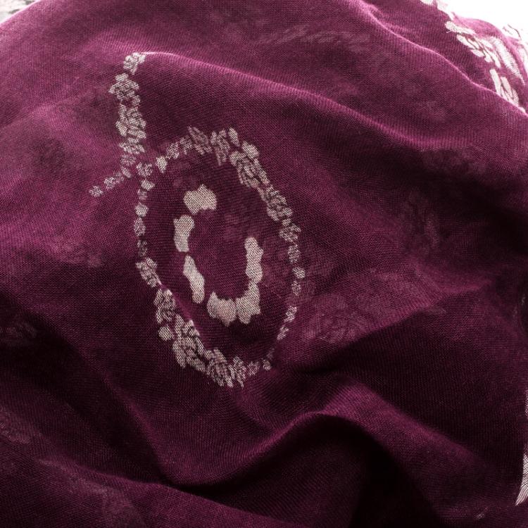 Pre Owned Alexander McQueen Purple Rose Skull Printed Gauze Stole 