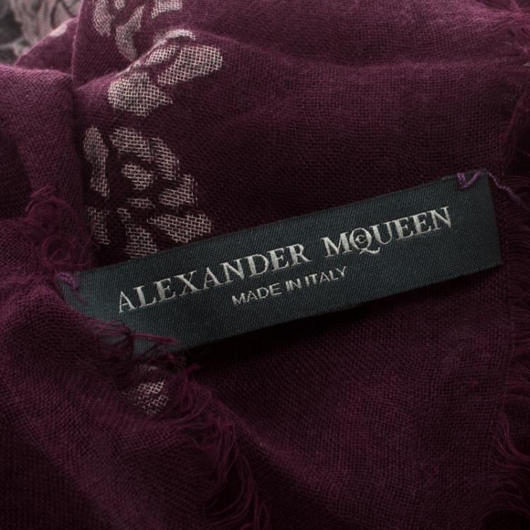Pre Owned Alexander McQueen Purple Rose Skull Printed Gauze Stole 