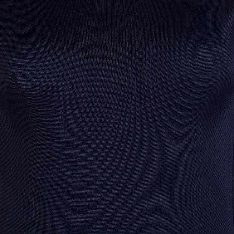 Pre Owned Alexander McQueen Navy Blue Knit Draped Back Ruffle Bottom Dress S