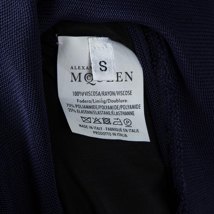 Pre Owned Alexander McQueen Navy Blue Knit Draped Back Ruffle Bottom Dress S