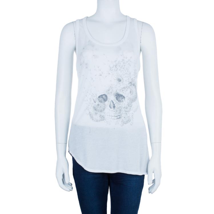 Pre Owned Alexander McQueen White Sleeveless Skull Top L