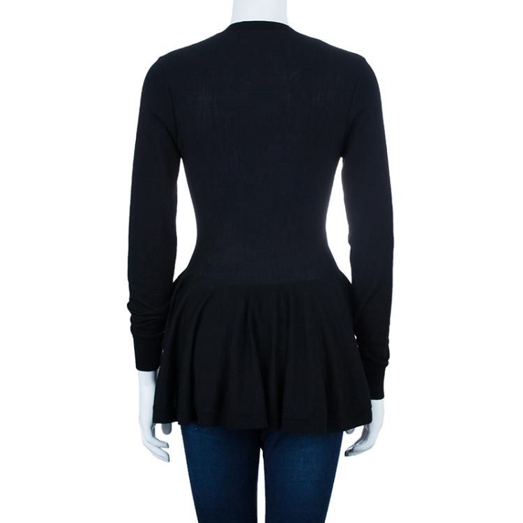Pre Owned Alexander McQueen Black Wool Peplum Cardigan S
