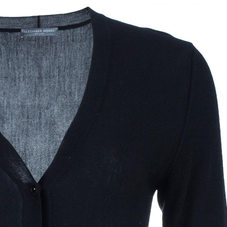Pre Owned Alexander McQueen Black Wool Peplum Cardigan S
