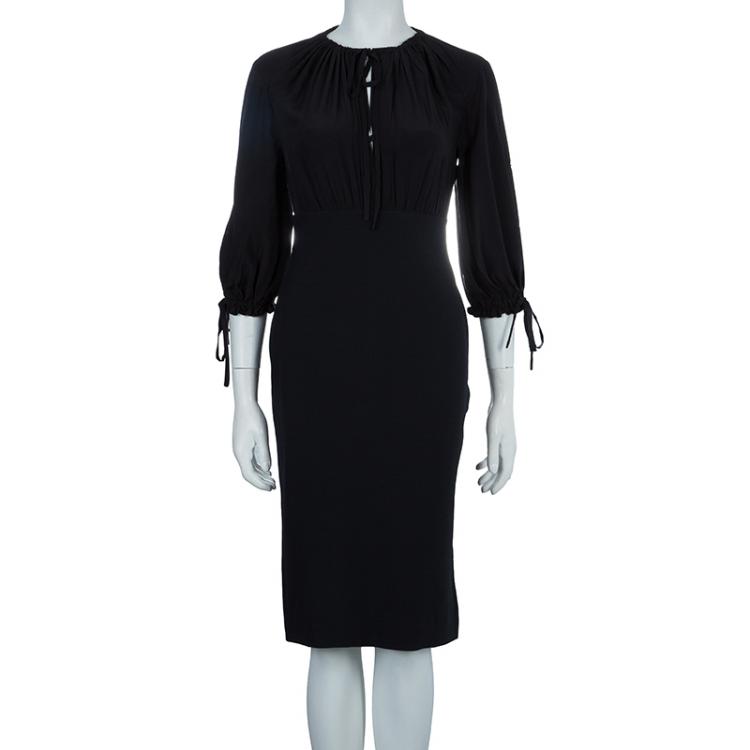 Pre Owned Alexander McQueen Black Gathered Waist Long Sleeve Dress S