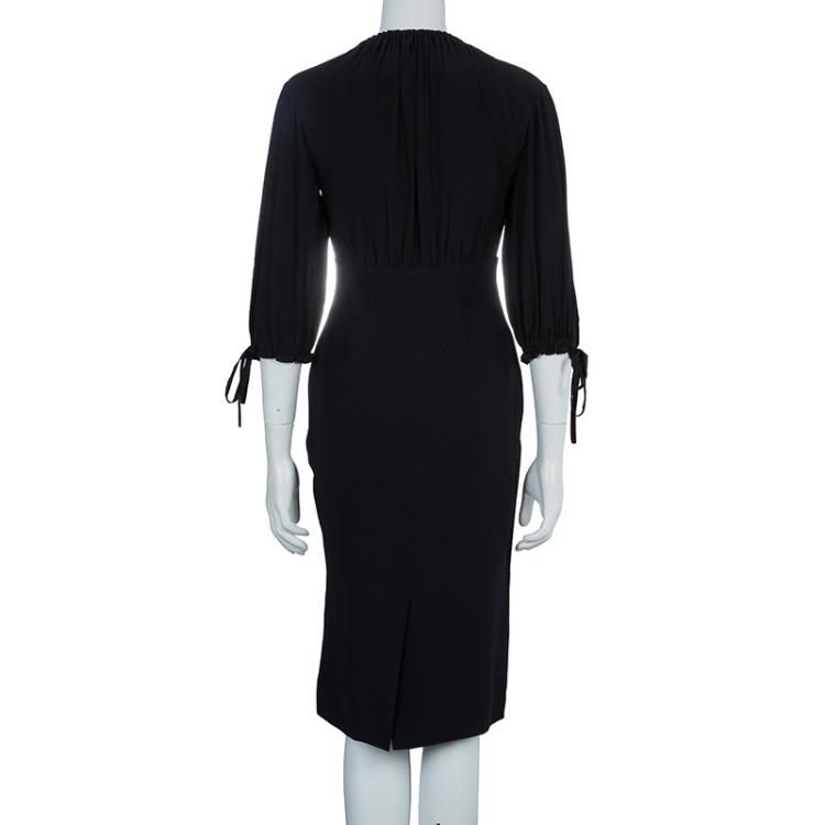 Pre Owned Alexander McQueen Black Gathered Waist Long Sleeve Dress S