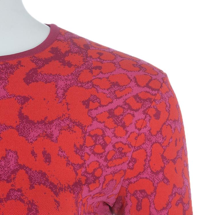 Pre Owned Alexander McQueen Pink and Red Leopard Print Pencil Dress XS
