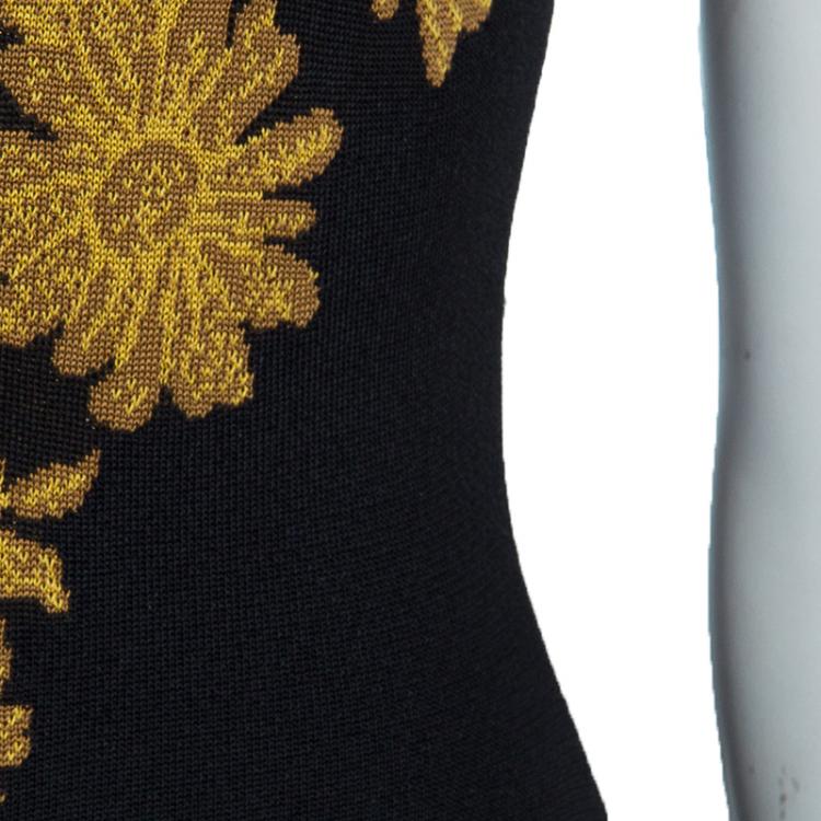 Pre Owned Alexander McQueen Black Floral Pattern Knit Sleeveless Bodycon Dress S