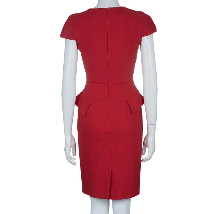 Pre Owned Alexander McQueen Red Cowl Neck Cap Sleeve Dress XS
