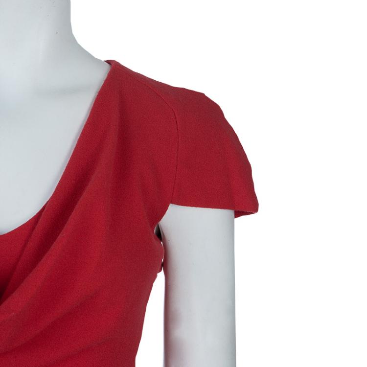Pre Owned Alexander McQueen Red Cowl Neck Cap Sleeve Dress XS