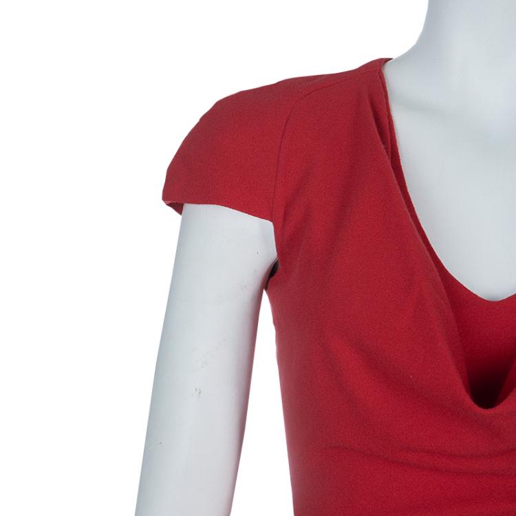 Pre Owned Alexander McQueen Red Cowl Neck Cap Sleeve Dress XS