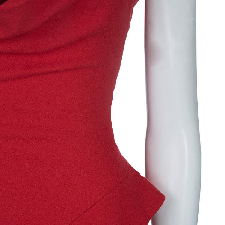 Pre Owned Alexander McQueen Red Cowl Neck Cap Sleeve Dress XS