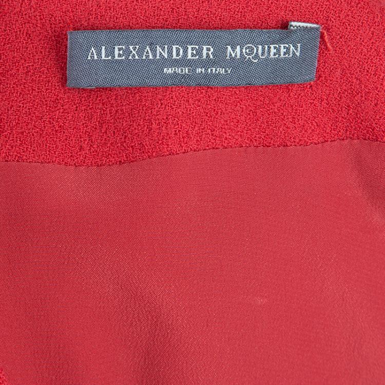 Pre Owned Alexander McQueen Red Cowl Neck Cap Sleeve Dress XS