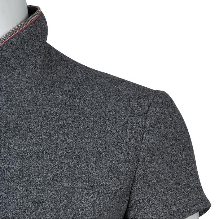 Pre Owned Alexander Mcqueen Grey Wool Zip Detail Cheongsam Dress S