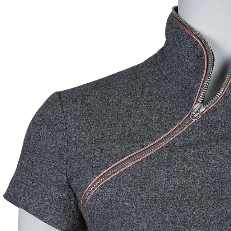 Pre Owned Alexander Mcqueen Grey Wool Zip Detail Cheongsam Dress S