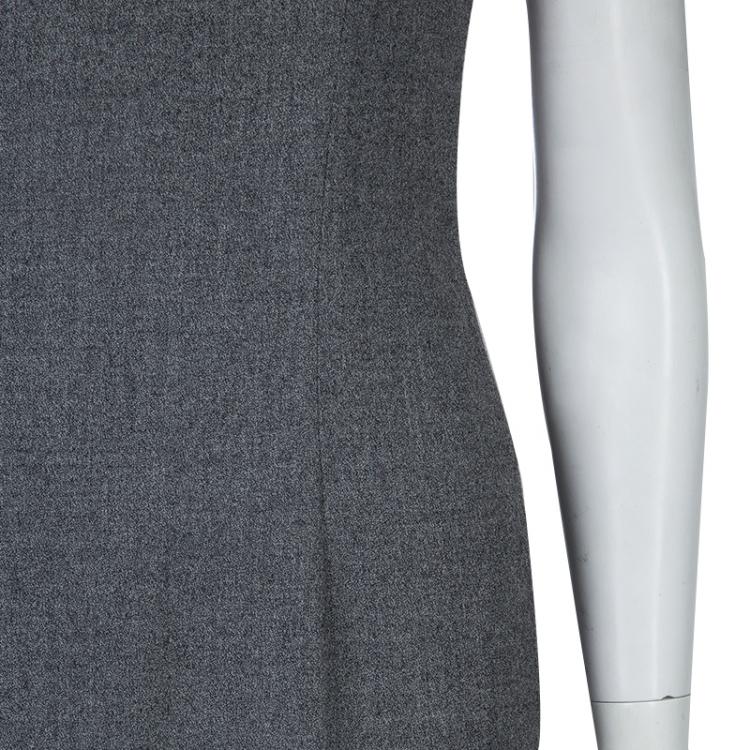 Pre Owned Alexander Mcqueen Grey Wool Zip Detail Cheongsam Dress S
