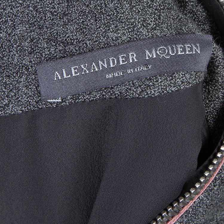 Pre Owned Alexander Mcqueen Grey Wool Zip Detail Cheongsam Dress S