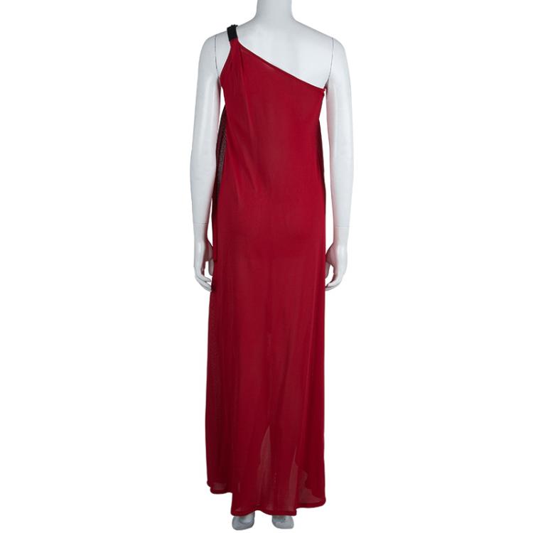 Pre Owned Alexander McQueen Red One Shoulder Buckle Detail Dress S