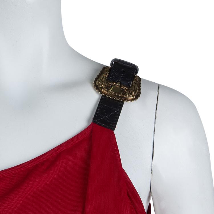 Pre Owned Alexander McQueen Red One Shoulder Buckle Detail Dress S