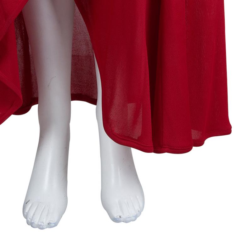 Pre Owned Alexander McQueen Red One Shoulder Buckle Detail Dress S
